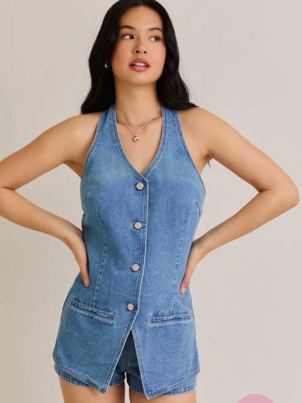 Le Lis Light Blue Denim Button-Front Vest